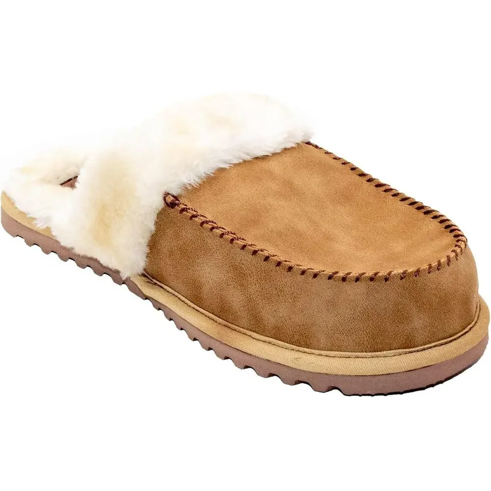 New In Box Flojos Men's/Women's Lynx Sherpa Lined Slipper Tan, M9-W10 NIB
